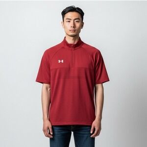 Under Armour Men HeatGear Red Short Sleeve 1/4 Zip Pullover Shirt Size Small NEW